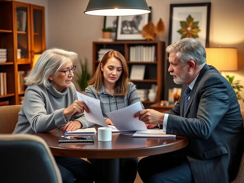 A couple reviewing financial documents and planning their future with a consultant, illustrating strategic financial planning services.