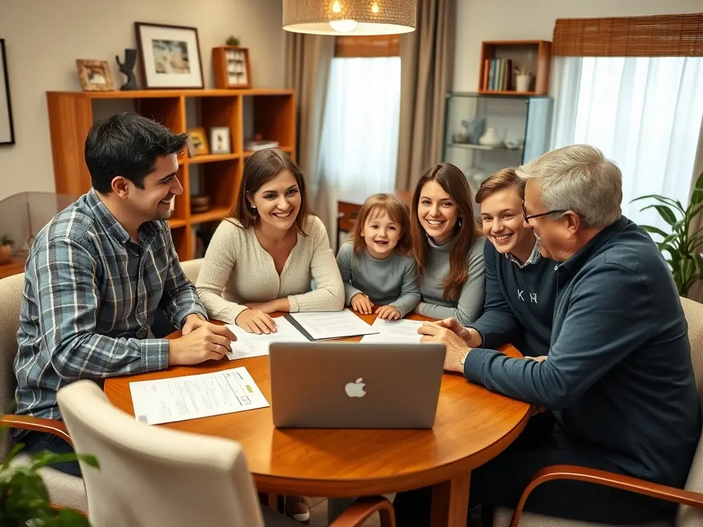 An image illustrating a family discussing financial plans with a consultant in a comfortable home setting, emphasizing the importance of personalized financial planning.